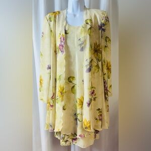Vintage R&M‎ Richards Womens Size 12P Floral Sleeveless Sheath Sheer LS Jacket